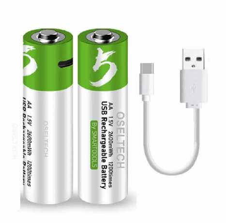 Type-C Rechargeable Battery With Type-C Charging Cable (2 Pack)